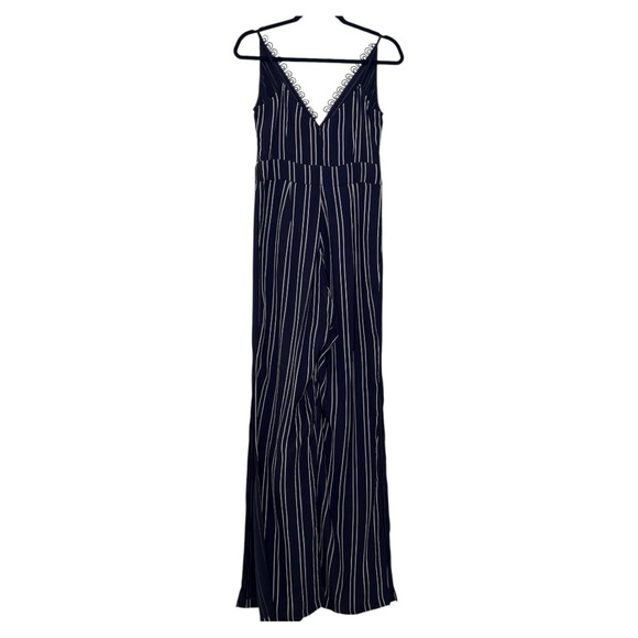 Monique Lhuillier navy and White Striped Jumpsuit sz 10 - Picture 7 of 15